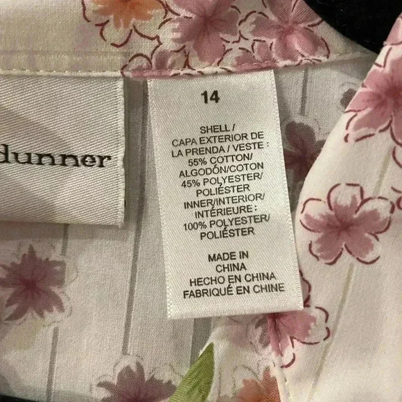 Alfred Dunner Floral Striped 3/4 Sleeve Collared Button Down Semi Sheer Size 14 - Picture 14 of 14